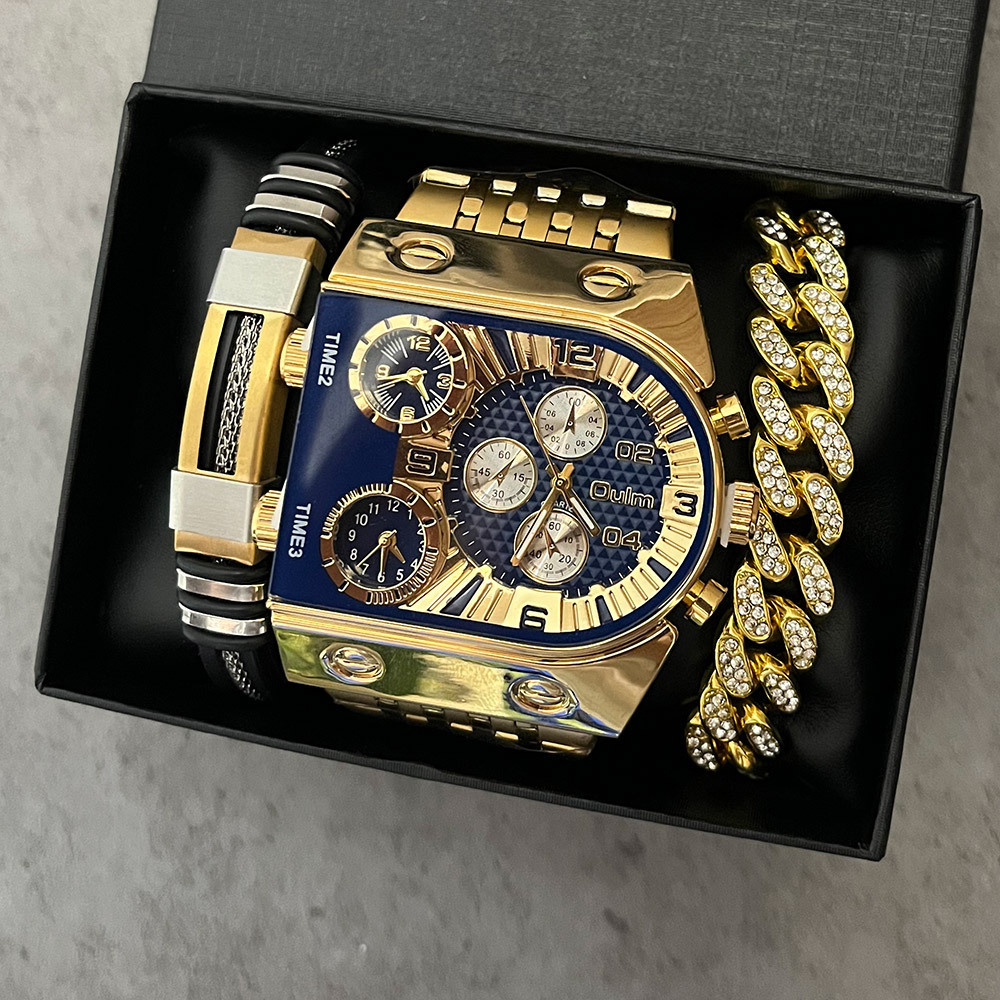 Smartwatch Faces - Luxe rechthoekig goud-zilveren herenhorloge met groot