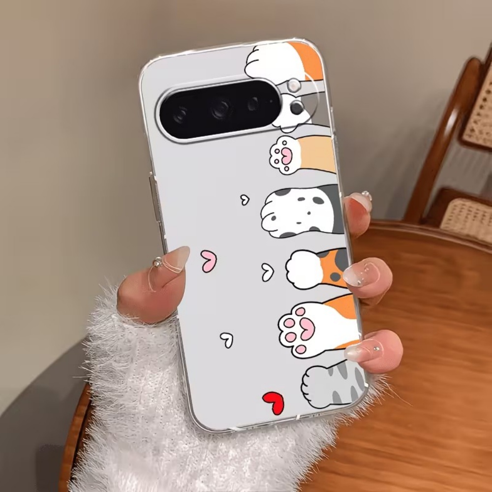 Google Pixel 9 Pro - Cartoon kattenpootjes print kristalheldere siliconen telefoonhoesje