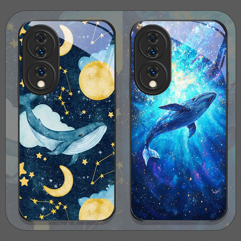 Huawei Nova 12 - Cartoon Sterrenhemel Blauwe Walvis Geprint Gehard