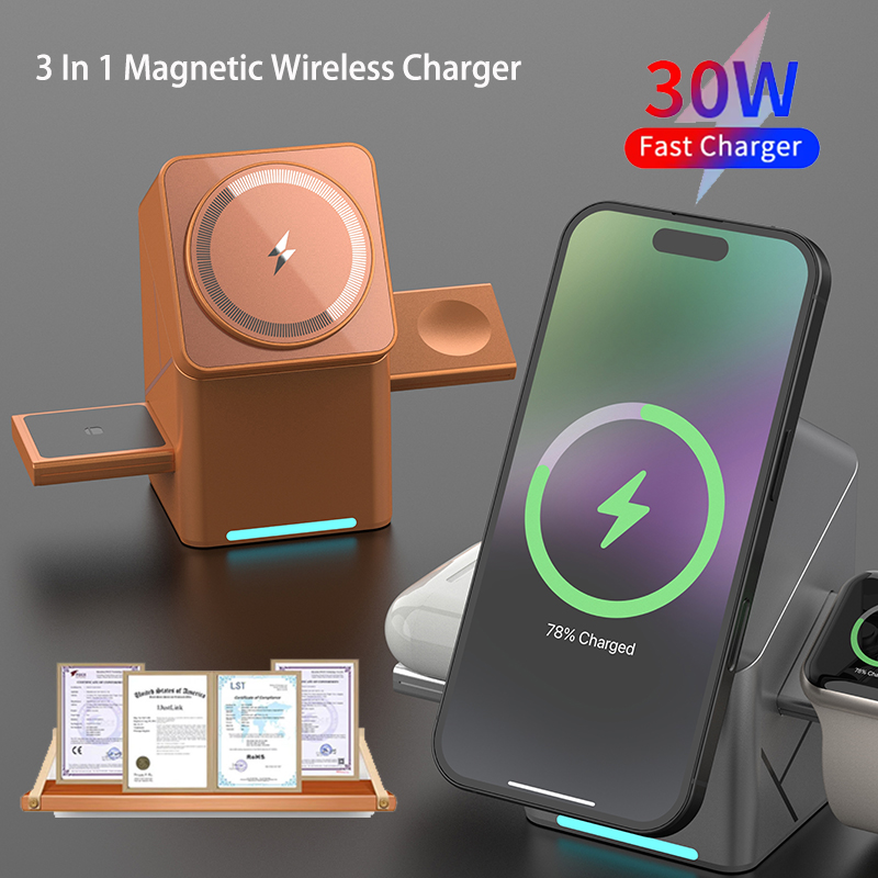 Smartwatch Touch - 15W 3-in-1 multifunctionele magnetische draadloze oplaaddock
